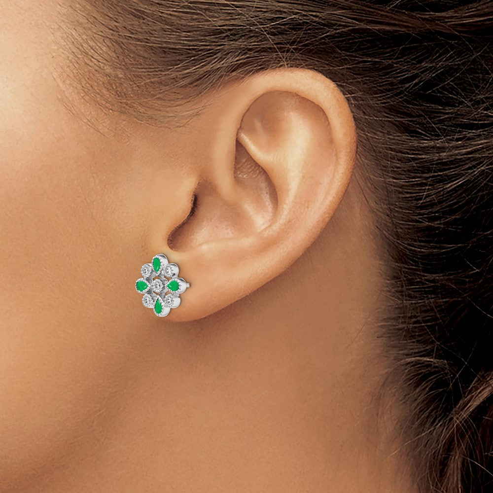 Emerald and Diamond Floral Post Earrings - WBC