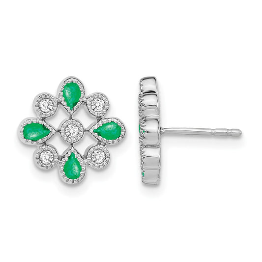 Emerald and Diamond Floral Post Earrings - WBC