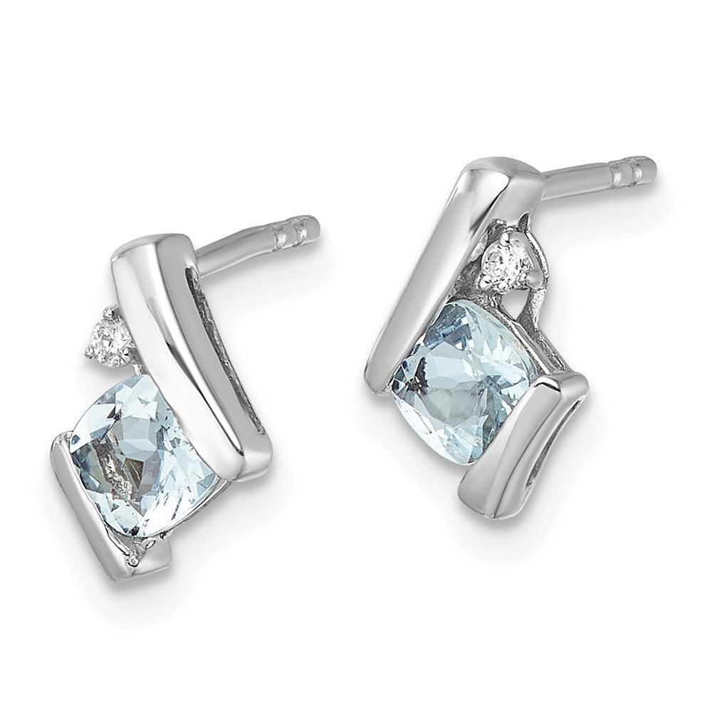 Cushion March/ Aquamarine and Diamond Post Earrings - WBC