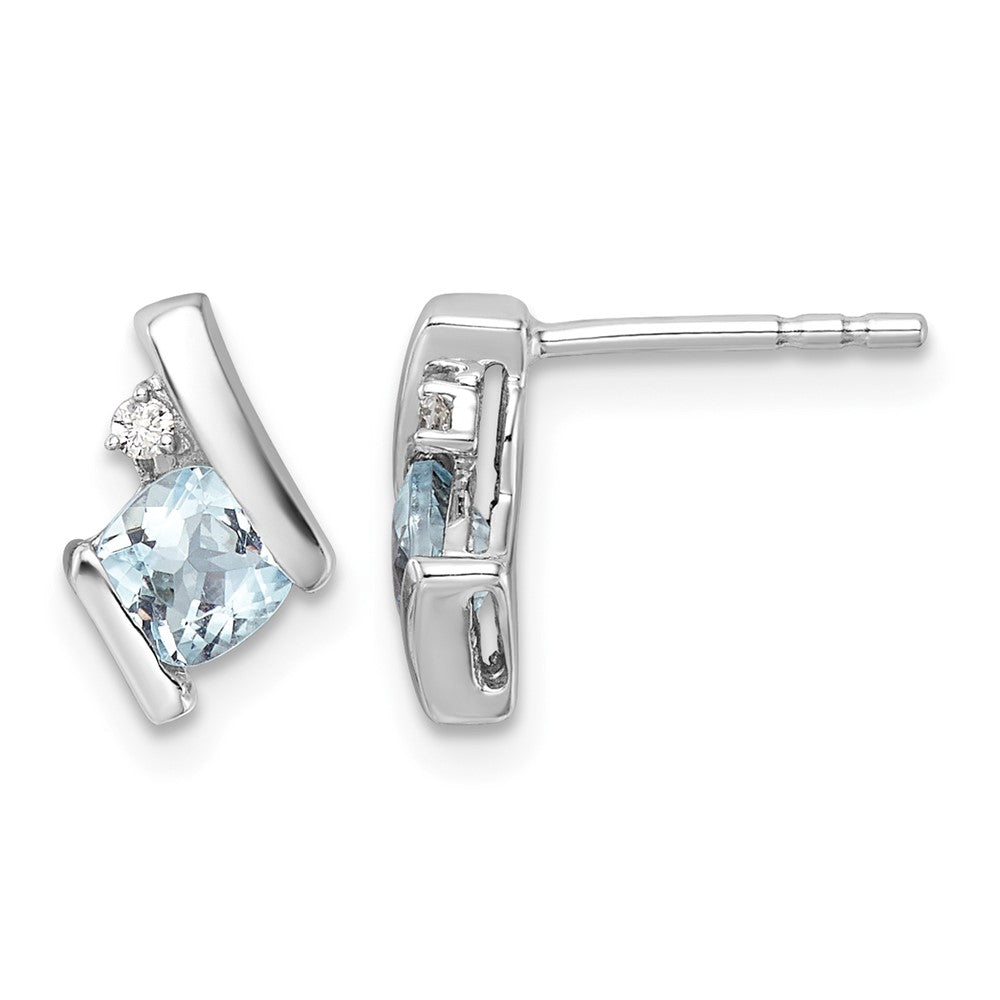 Cushion March/ Aquamarine and Diamond Post Earrings - WBC