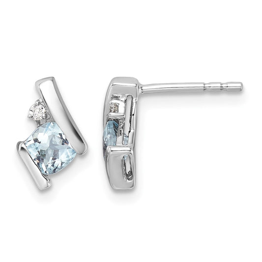 Cushion March/ Aquamarine and Diamond Post Earrings - WBC