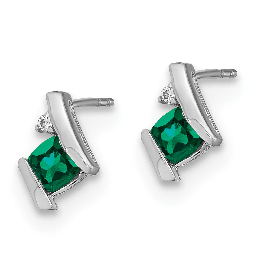 Cushion May/ Lab-Created Emerald and Diamond Post Earrings - WBC