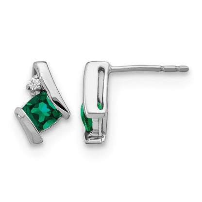 Cushion May/ Lab-Created Emerald and Diamond Post Earrings - WBC