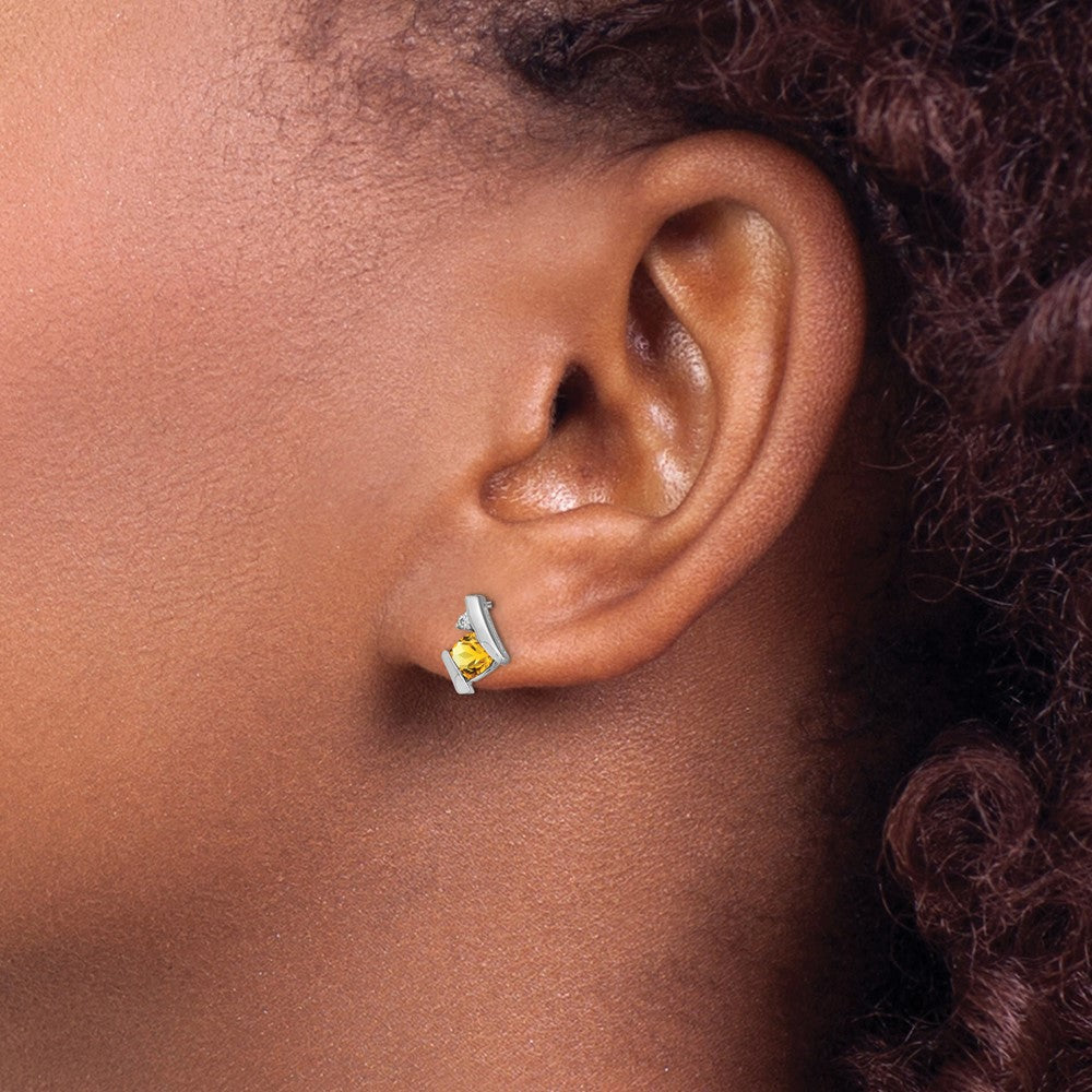 Cushion November/ Citrine and Diamond Post Earrings - WBC