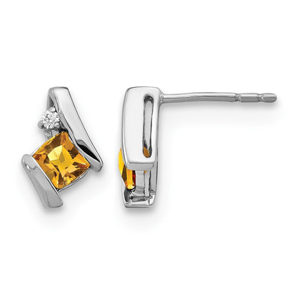 Cushion November/ Citrine and Diamond Post Earrings - WBC