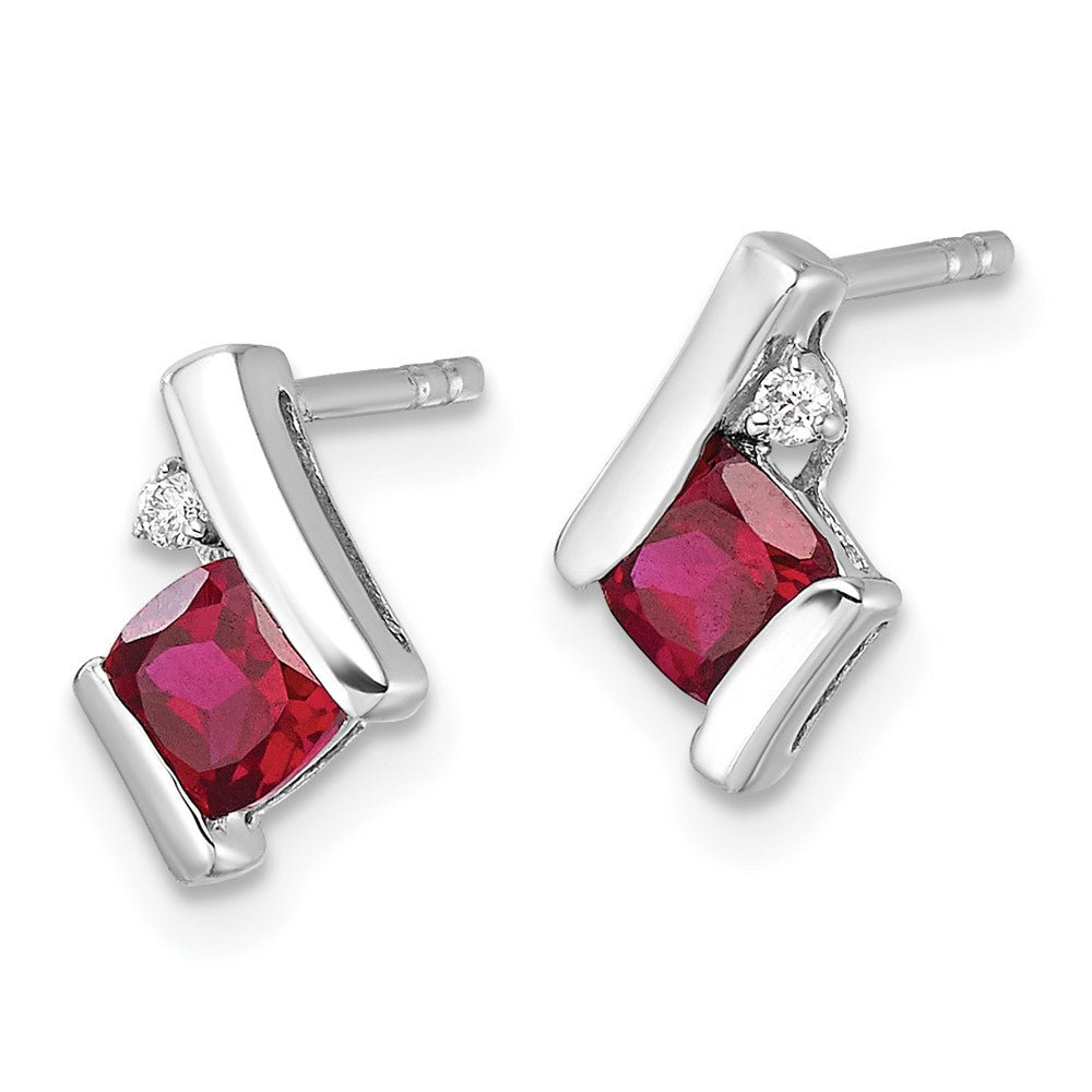 Cushion July/ Lab-Created Ruby and Diamond Post Earrings - WBC