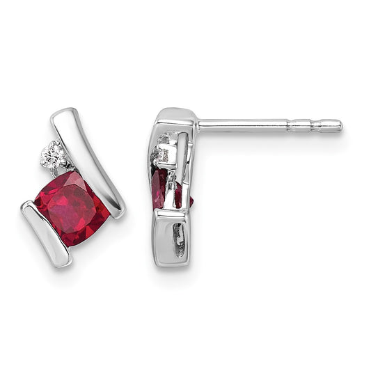 Cushion July/ Lab-Created Ruby and Diamond Post Earrings - WBC