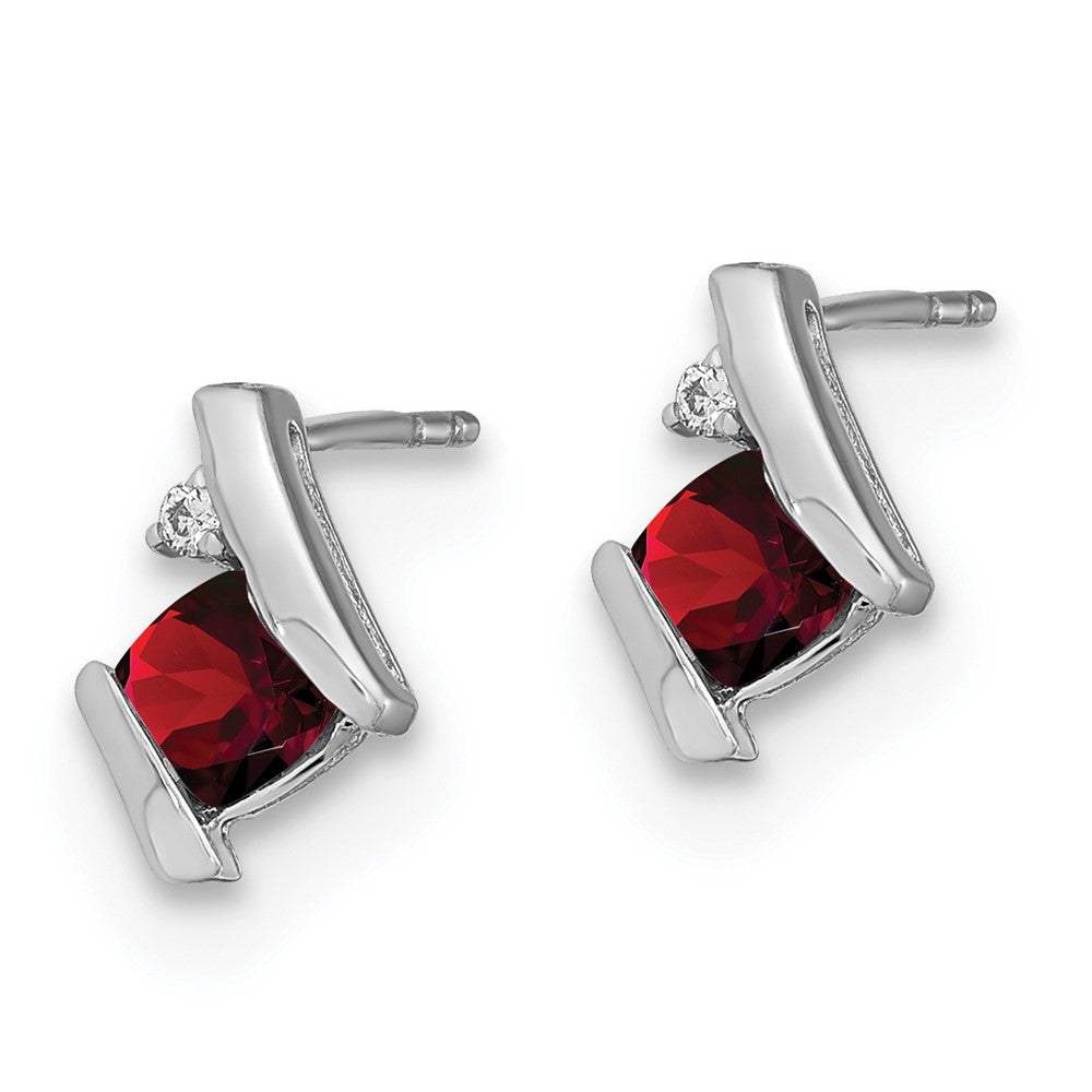 Cushion January/ Garnet and Diamond Post Earrings - WBC
