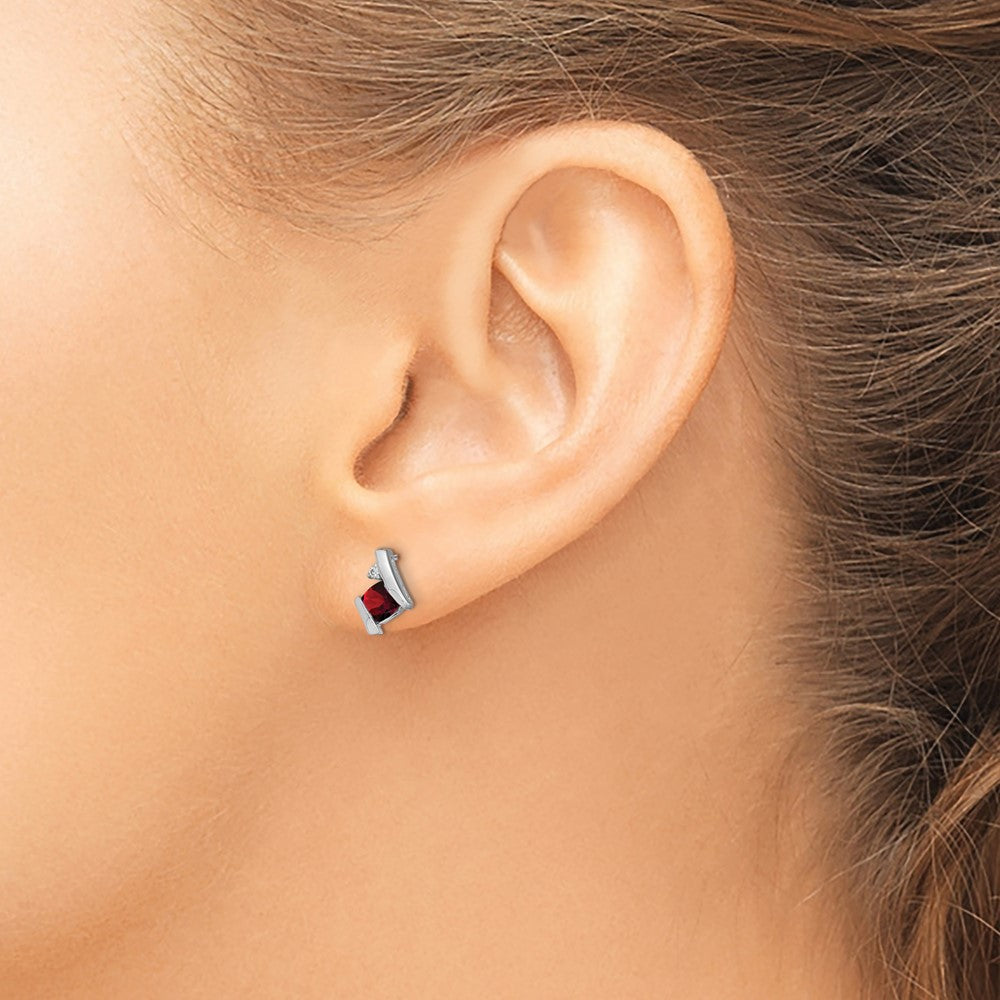 Cushion January/ Garnet and Diamond Post Earrings - WBC