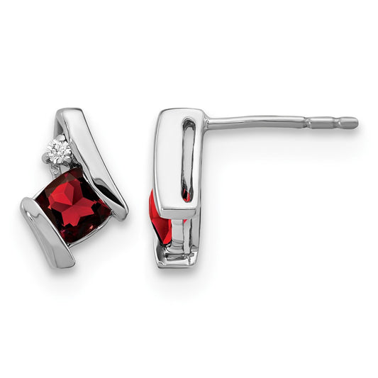 Cushion January/ Garnet and Diamond Post Earrings - WBC