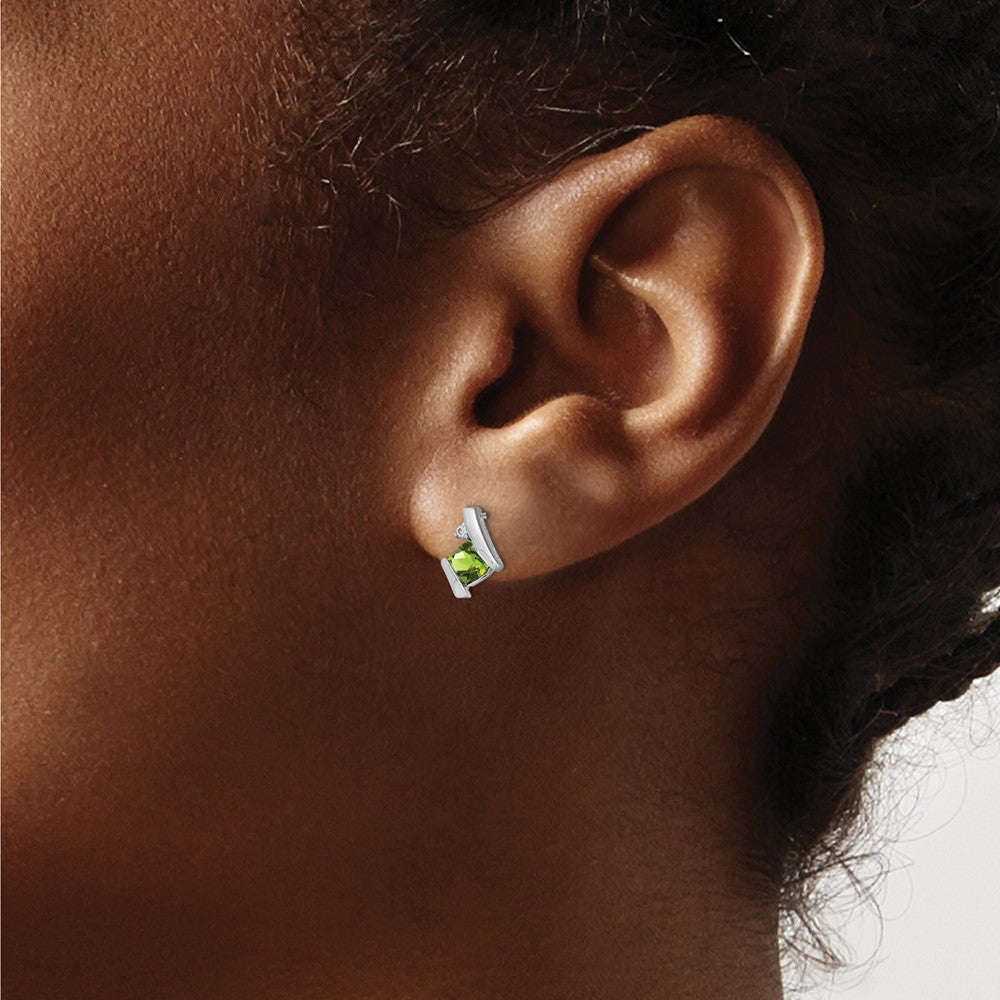 Cushion August/ Peridot and Diamond Post Earrings - WBC