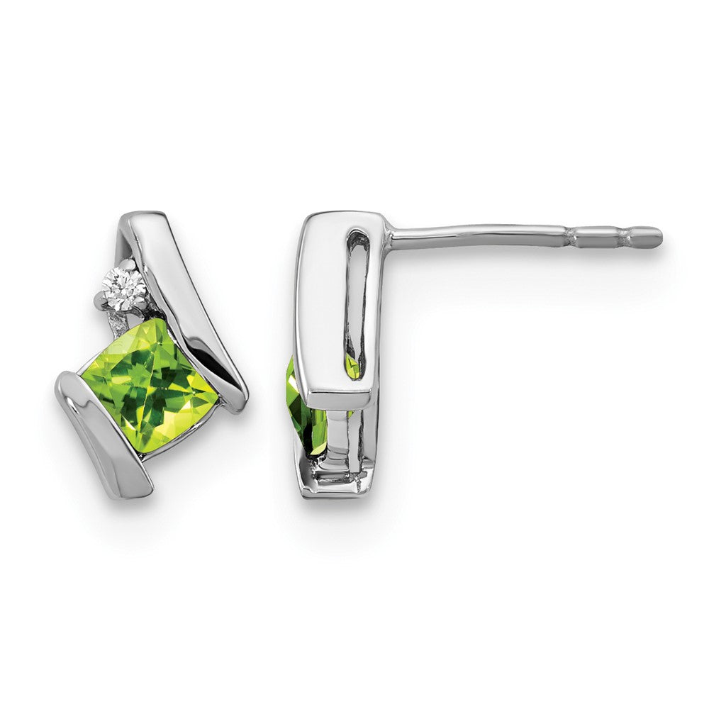 Cushion August/ Peridot and Diamond Post Earrings - WBC