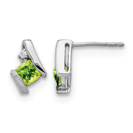 Cushion August/ Peridot and Diamond Post Earrings - WBC