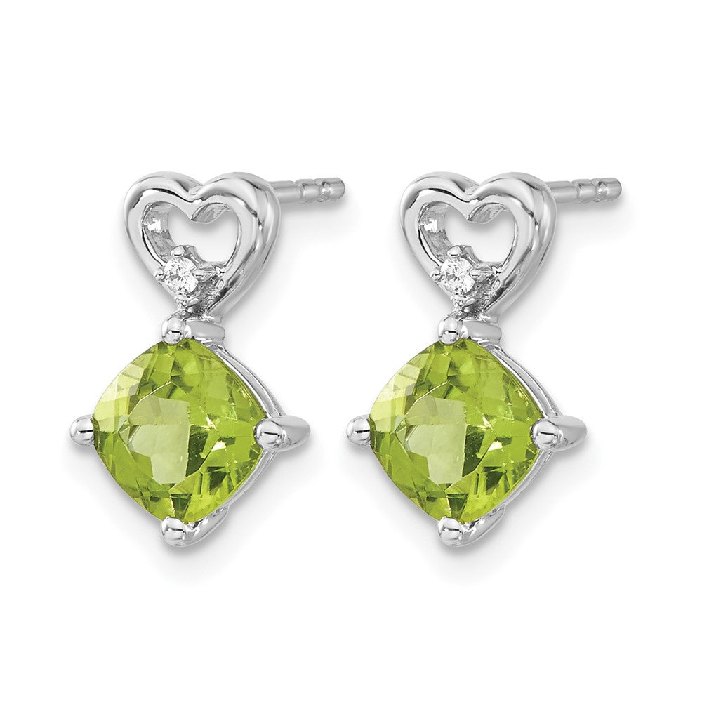 Cushion August/Peridot and Diamond Heart Post Earrings - WBC