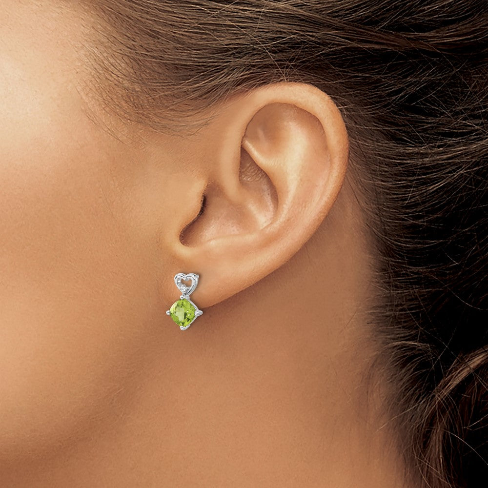 Cushion August/Peridot and Diamond Heart Post Earrings - WBC
