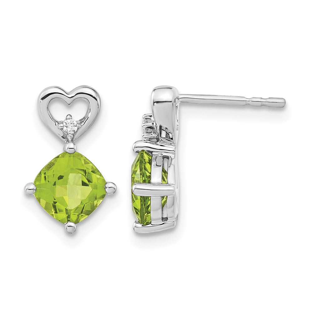 Cushion August/Peridot and Diamond Heart Post Earrings - WBC