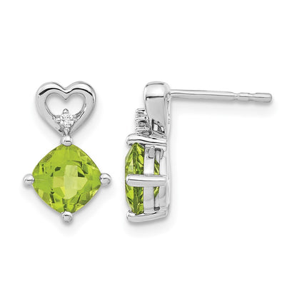 Cushion August/Peridot and Diamond Heart Post Earrings - WBC