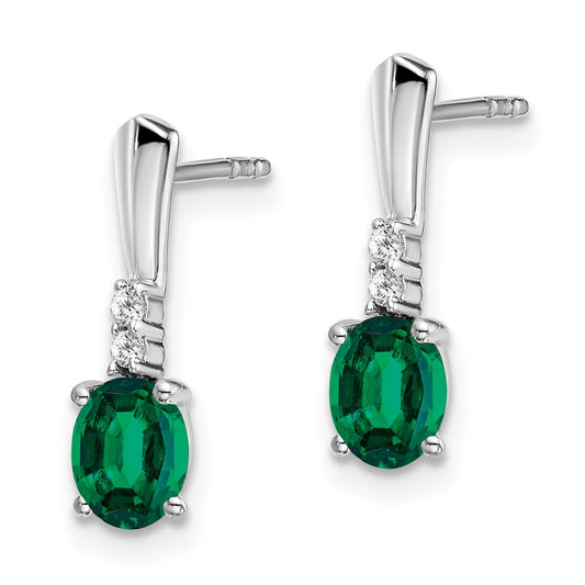 5x3 Oval May/Lab Created Emerald and Diamond Dangle Post Earrings - WBC