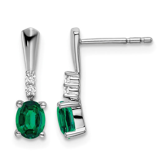 5x3 Oval May/Lab Created Emerald and Diamond Dangle Post Earrings - WBC
