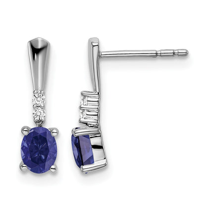 5x3 Oval September/Lab Created Sapphire and Diamond Dangle Post Earrings - WBC