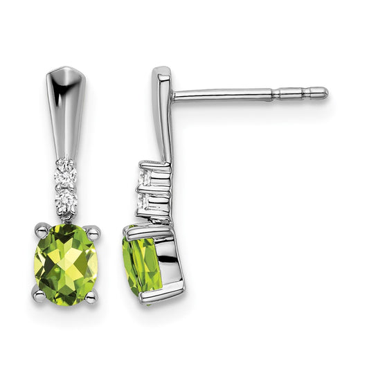 5x3 Oval August/Peridot and Diamond Dangle Post Earrings - WBC