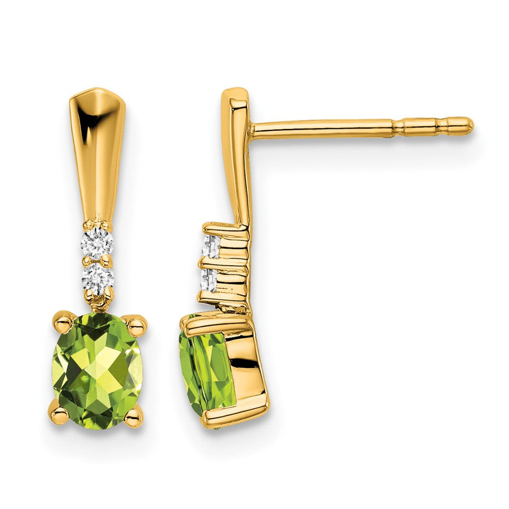 5x3 Oval August/Peridot and Diamond Dangle Post Earrings - WBC