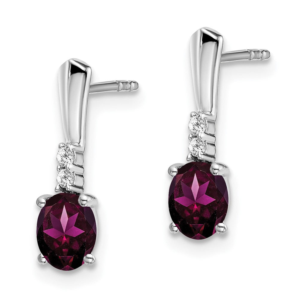 5x3 Oval June/Rhodolite Garnet and Diamond Dangle Post Earrings - WBC