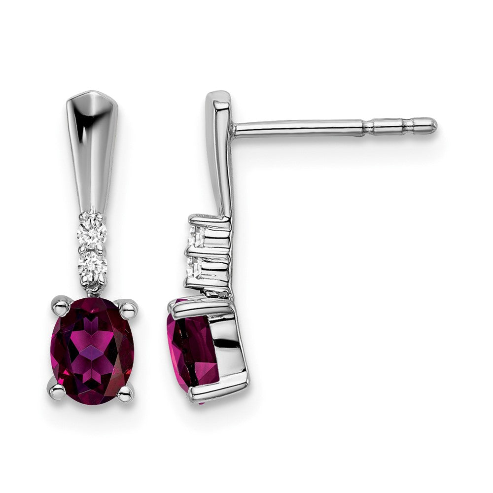 5x3 Oval June/Rhodolite Garnet and Diamond Dangle Post Earrings - WBC