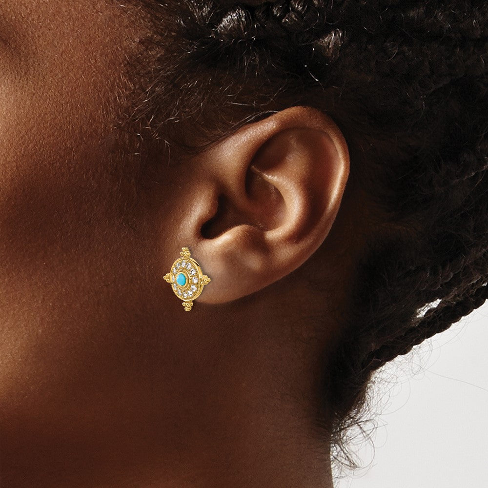 Turquoise and Topaz Shield Post Earrings - WBC
