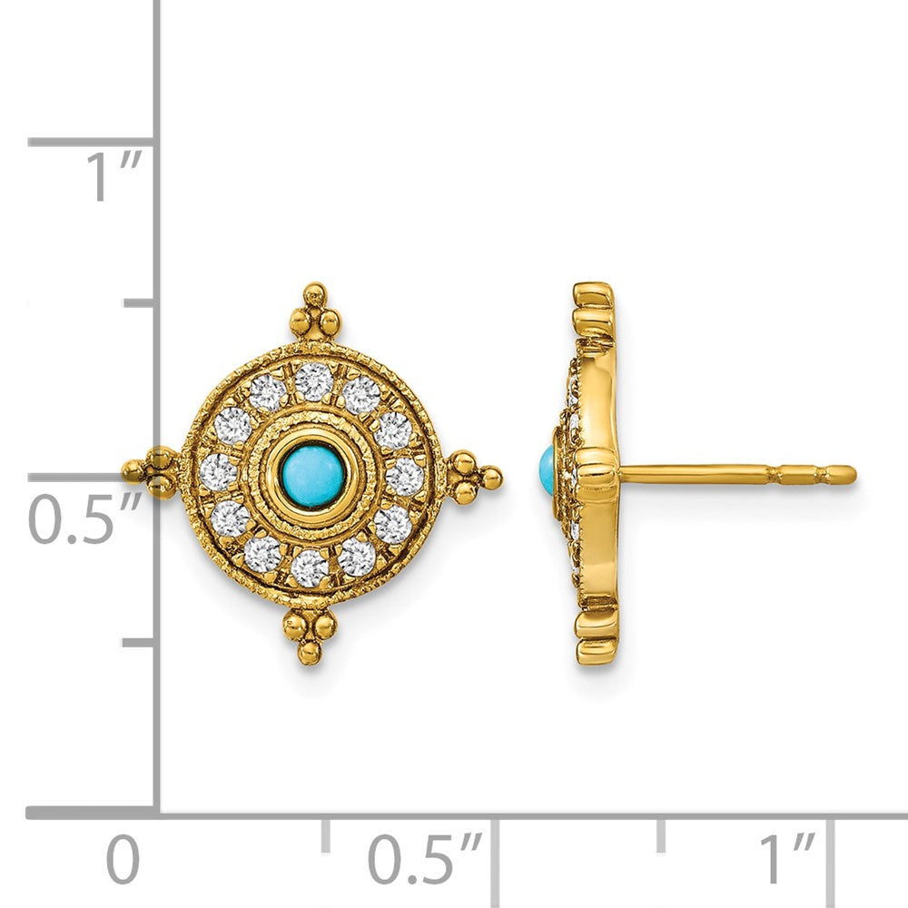 Turquoise and Topaz Shield Post Earrings - WBC