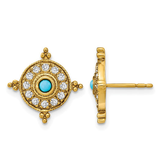 Turquoise and Topaz Shield Post Earrings - WBC