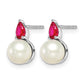 6- Round Freshwater Cultured Pearl and .60RU Pear Ruby Post Earrings - WBC