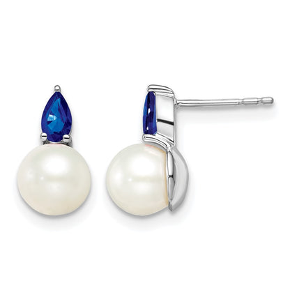 6- Round Freshwater Cultured Pearl and .60SA Pear Sapphire Post Earrings - WBC