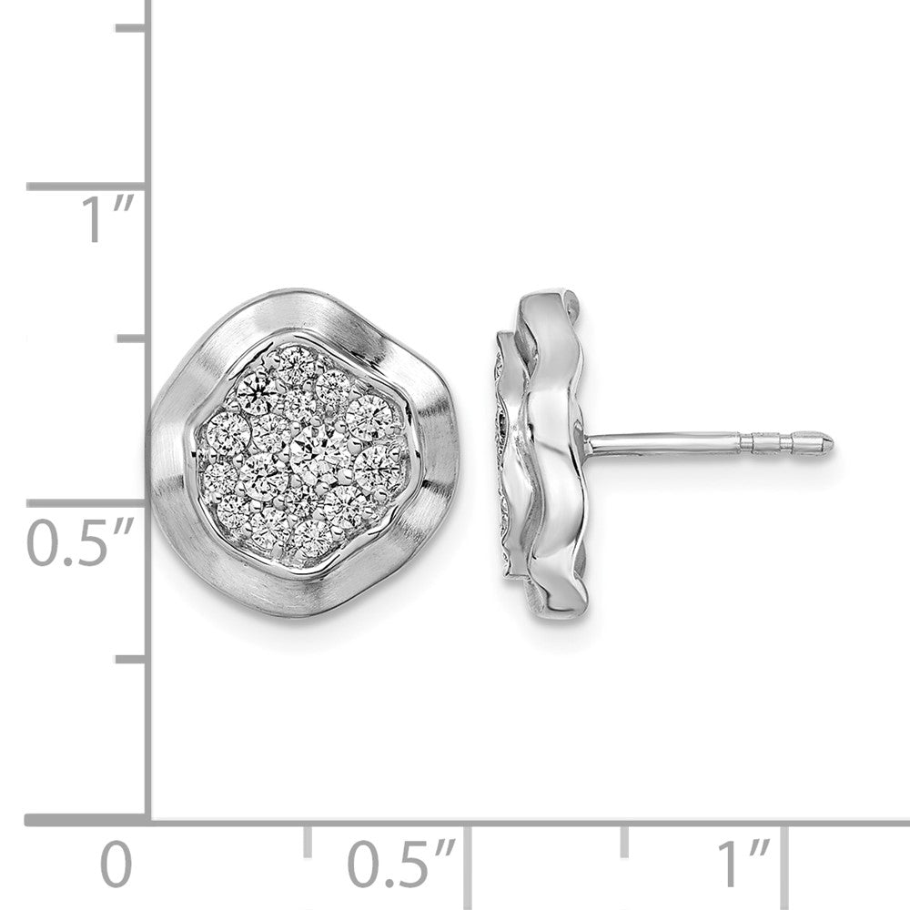 Polished Wavy Circle 5/8 carat Pave Diamond Post Earrings - WBC