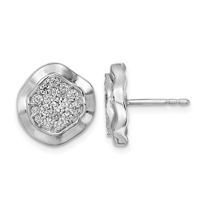 Polished Wavy Circle 5/8 carat Pave Diamond Post Earrings - WBC