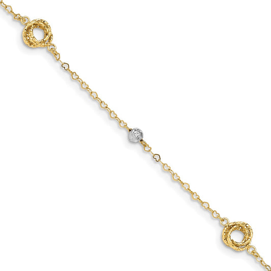Two-tone Love Knots and Beads on Small Heart Link Bracelet - WBC