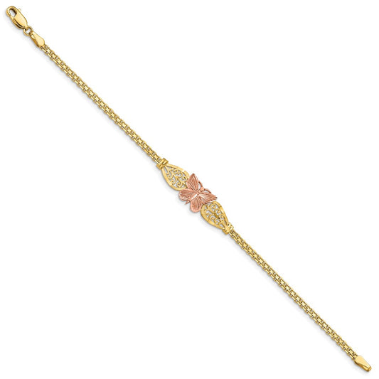 Two-tone Polished Diamond-cut Butterfly with Filigree and Bismark Chain Bracelet - WBC