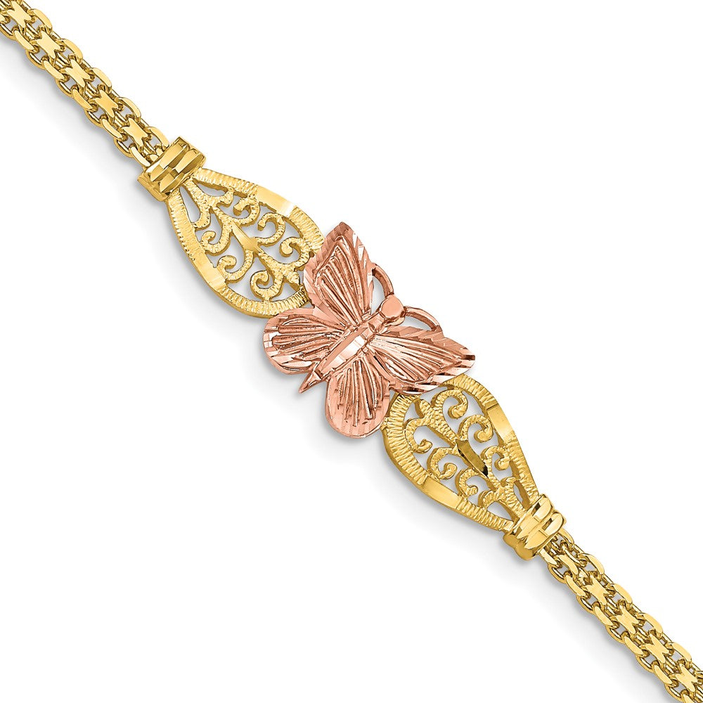 Two-tone Polished Diamond-cut Butterfly with Filigree and Bismark Chain Bracelet - WBC