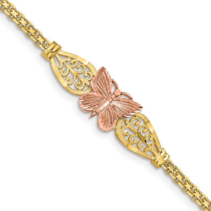 Two-tone Polished Diamond-cut Butterfly with Filigree and Bismark Chain Bracelet - WBC