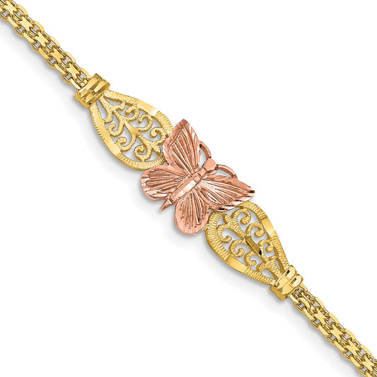 Two-tone Polished Diamond-cut Butterfly with Filigree and Bismark Chain Bracelet - WBC