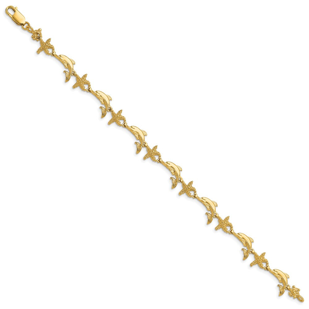 Polished and Textured Dolphin and Starfish Bracelet - WBC
