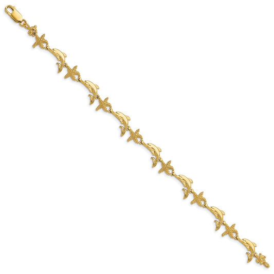 Polished and Textured Dolphin and Starfish Bracelet - WBC