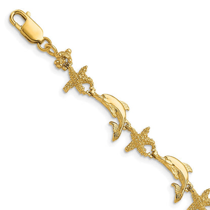 Polished and Textured Dolphin and Starfish Bracelet - WBC