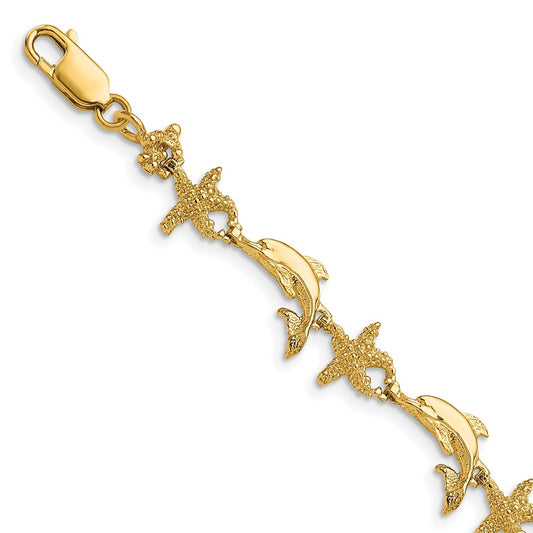 Polished and Textured Dolphin and Starfish Bracelet - WBC