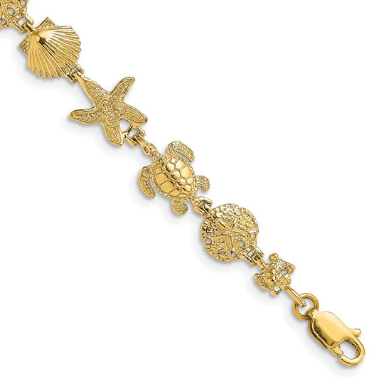 Polished Turtle/Sand Dollar/Shell/Starfish Link Bracelet - WBC
