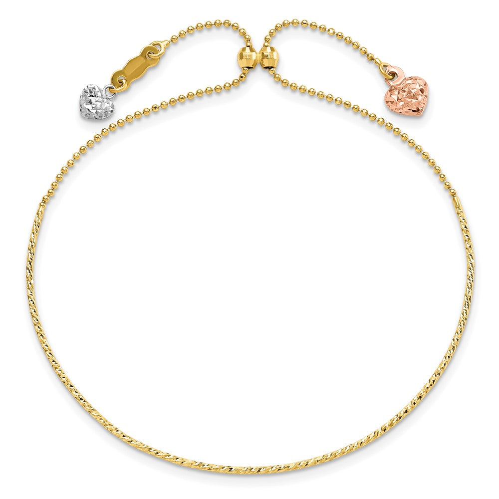Tri-color Diamond-cut Heart Dangles Half Bangle Adjustable Bracelet - WBC