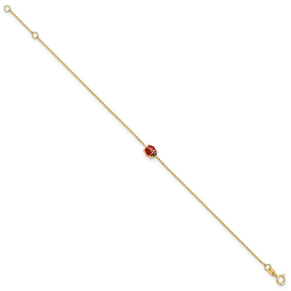 Polished Red and Black Enameled Ladybug Childrens Bracelet Plus Extender - WBC
