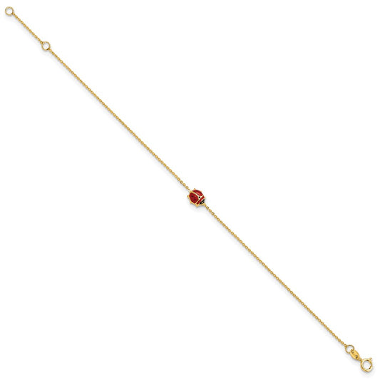 Polished Red and Black Enameled Ladybug Childrens Bracelet Plus Extender - WBC