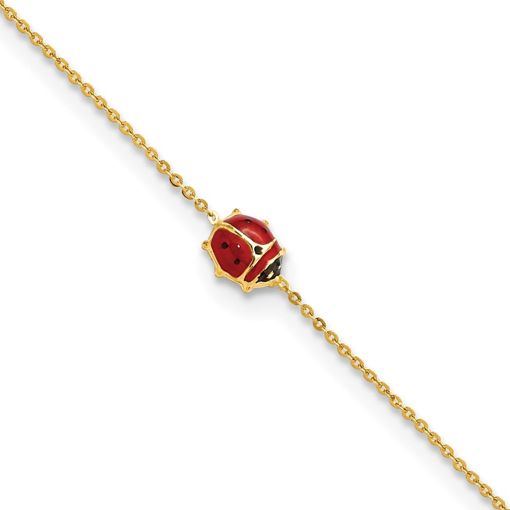 Polished Red and Black Enameled Ladybug Childrens Bracelet Plus Extender - WBC