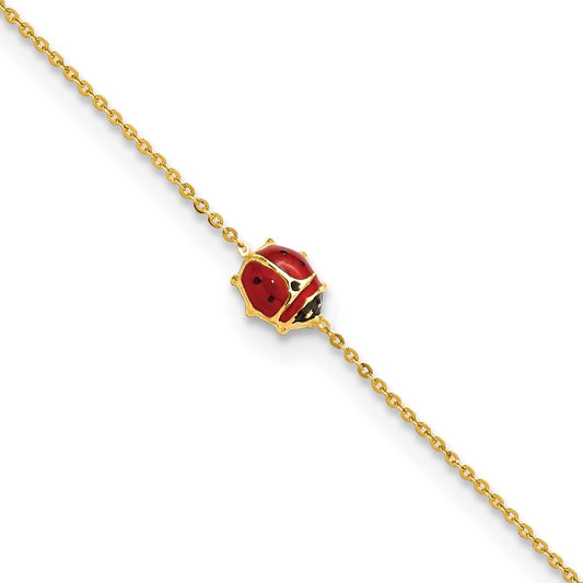 Polished Red and Black Enameled Ladybug Childrens Bracelet Plus Extender - WBC